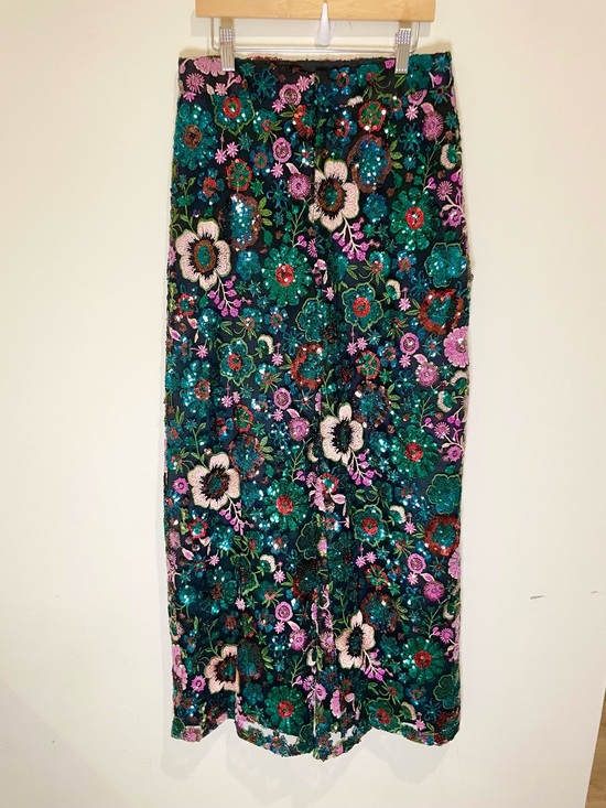 Ivy City Co Pants - Ivy City Sequin Wide Leg Moody Floral Pants Embroidered Show Stopper